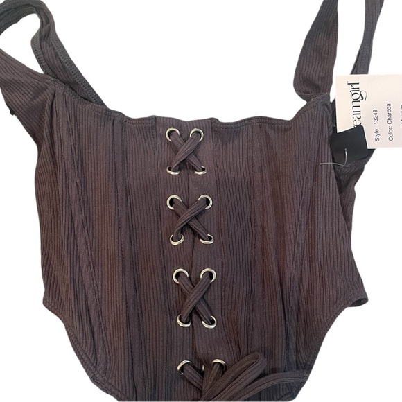 Dream Girl Knit Sleepwear Bustier Thong Shrug Set charcoal size medium - Picture 5 of 9